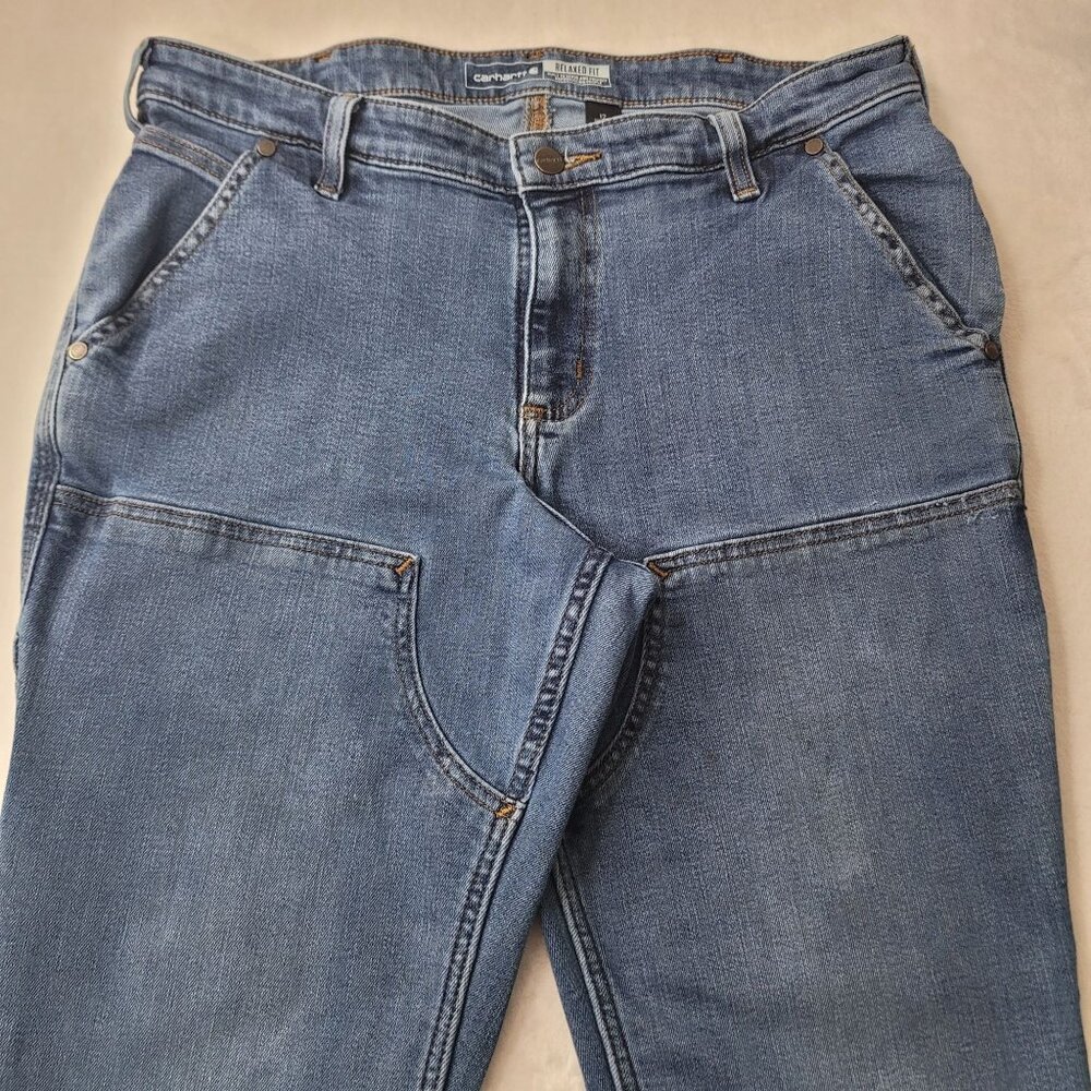 Carhartt Women's Double Knee Relaxed Fit Blue Denim Jeans Size 12 Regular - Picture 3 of 15